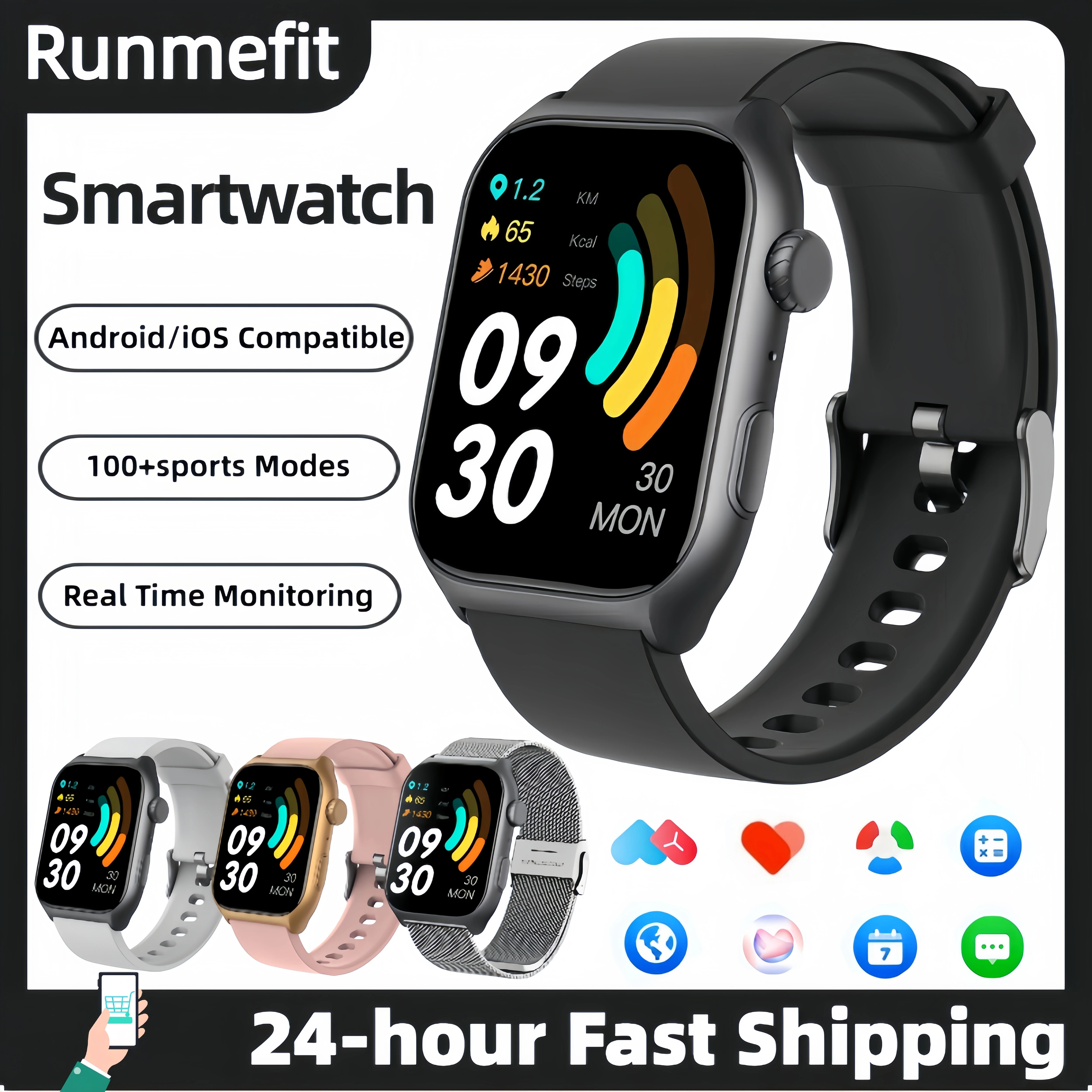 Runmefit  GTS7 Pro NewSmartwatch Heart Rate Blood Oxygen Monitoring Sports Bodybuilding healthy  DetectionCall notification 2024