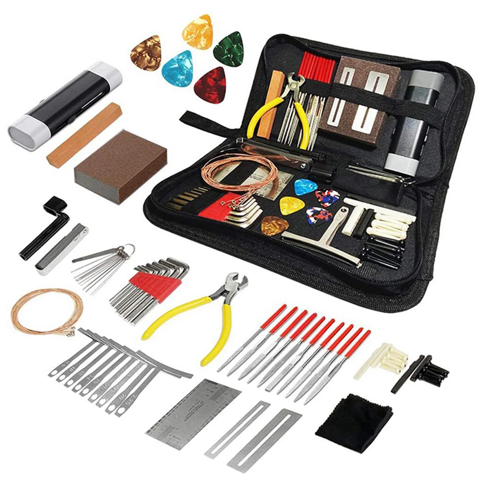 72pcs Guitar Tool Guitar Repair Tool Kit Magic Sound Stage Audio Guitar Maintenance Repair Tool String Hex Wrench Set Files Fin