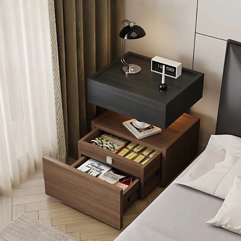Hidden hidden compartment bedside table light luxury high-end bedroom household bedside storage cabinet lamp