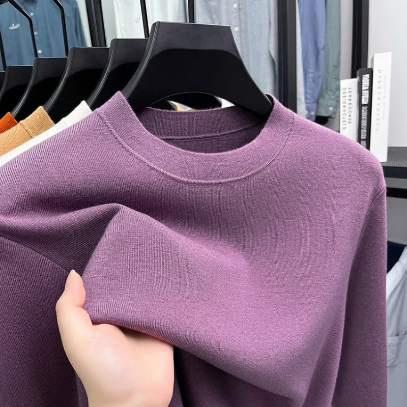 

Autumn Winter Thin Wool Blend Knitted Base Shirt Men Long Sleeve-Shirt Middle-Aged Dad Sweater Base