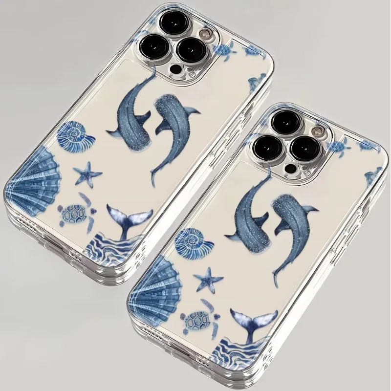

Blue Ocean Turtle Whale Phone Case For iPhone 16 15 11 12 14 13 Pro Max Mini X XSMax XR 7 8 Plus SE4 16e Cute Silica Cover Funda
