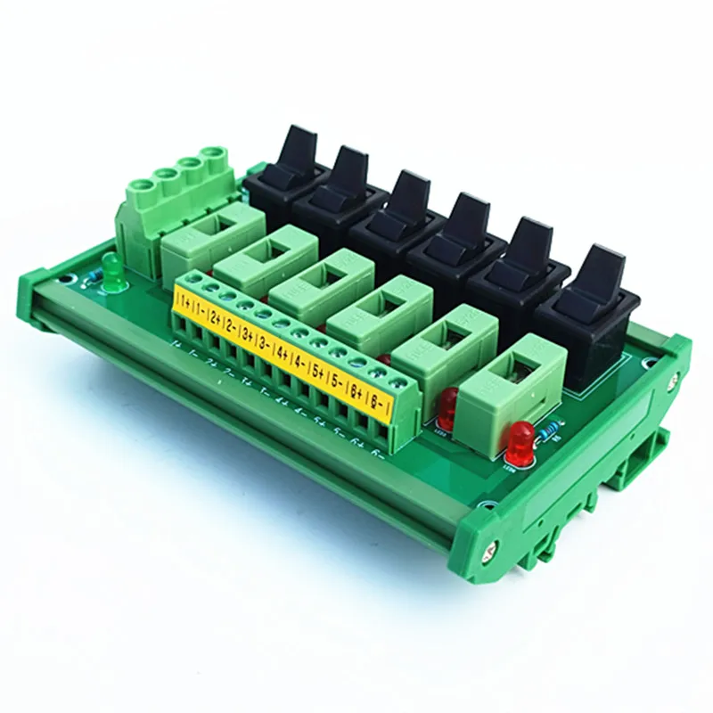 DIN Rail Mount 6 Position Toggle Switch AC/DC Power Distribution Strip Module  Fuse Splitter Board