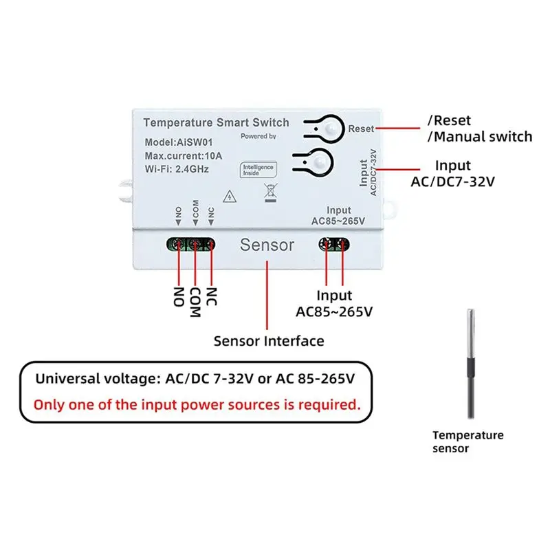 ABGH-3X Tuya Wifi Temperature Switch Sensor 2.4G Wifi Temperature Switch Sensor Smart Switch With 1M Temperature Probe