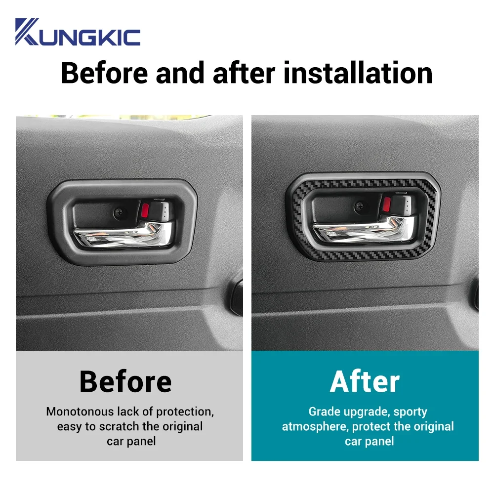 ألياف الكربون الناعمة الحقيقية لسوزوكي جيمي JB64 JB74 2019 2020 2021 2022 2023 2024 2025 باب السيارة الداخلية مقبض الإطار ملصق الكسوة