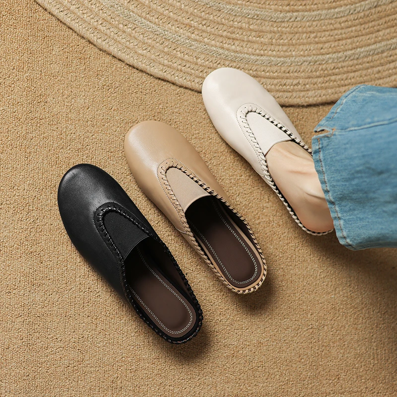 2026 new summer women sandals natural leather plus size 22-25.5cm sheepskin stretch fabric mules high heel women slippers