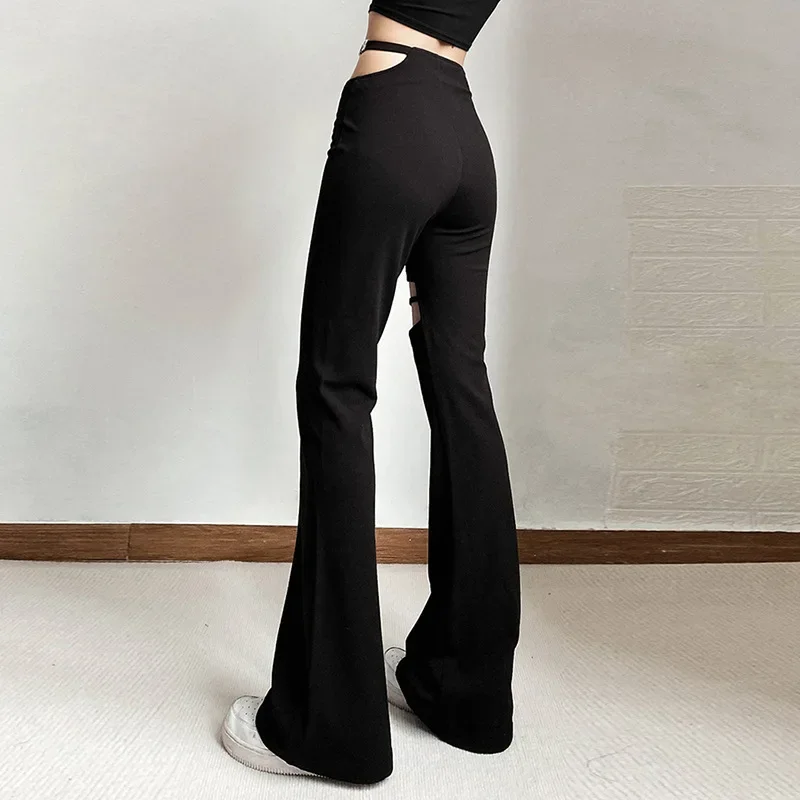 Women Cool and Spicy Girls' Pant Unique Design Hollow Out Casual Punk Style New Fashion High Rise Solid Color Sexy Elegant Style