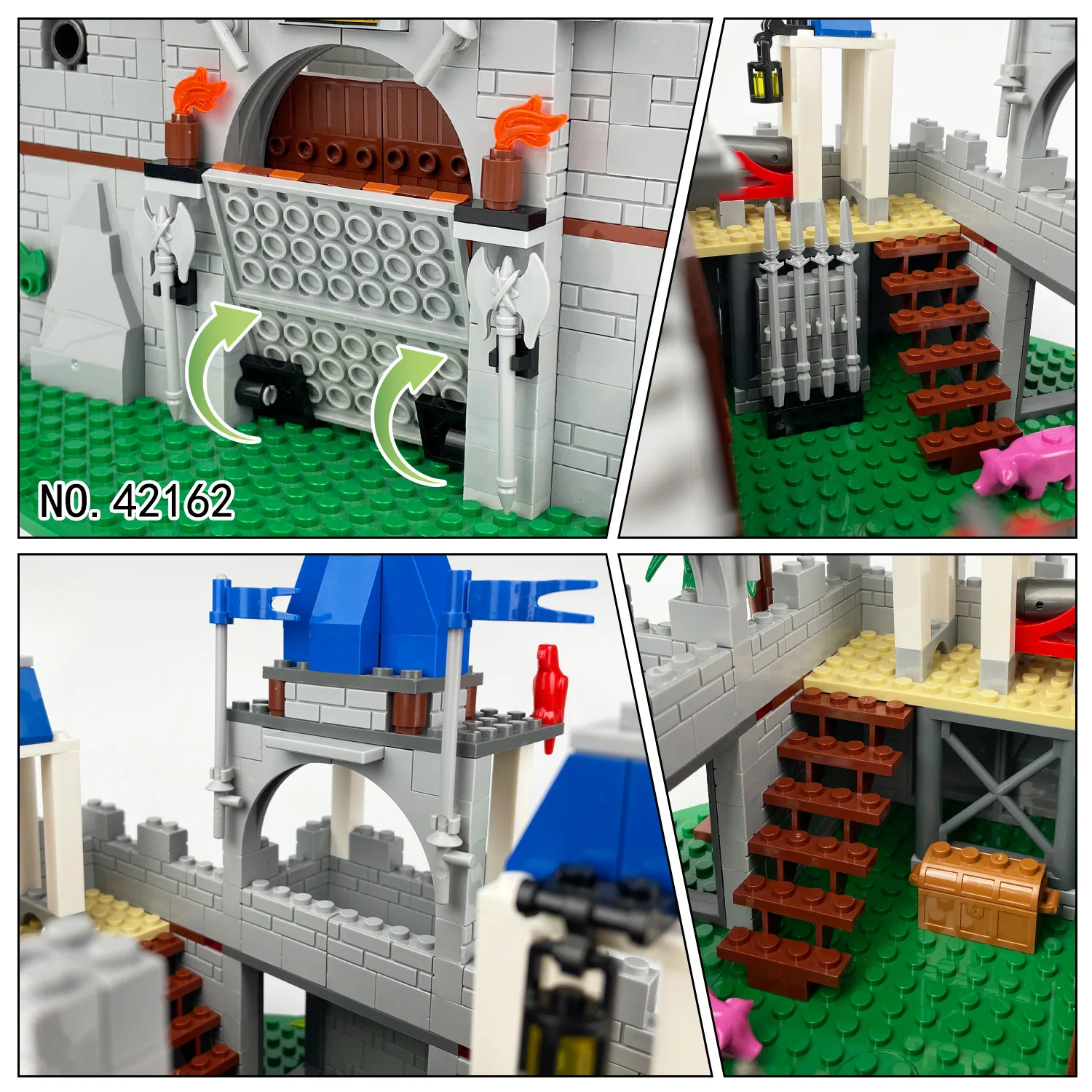 Middeleeuwse ridderkasteel modulaire bouwset, creatieve bouwstenen voor volwassenen en kinderen, kamerdisplaymodel cadeau-idee