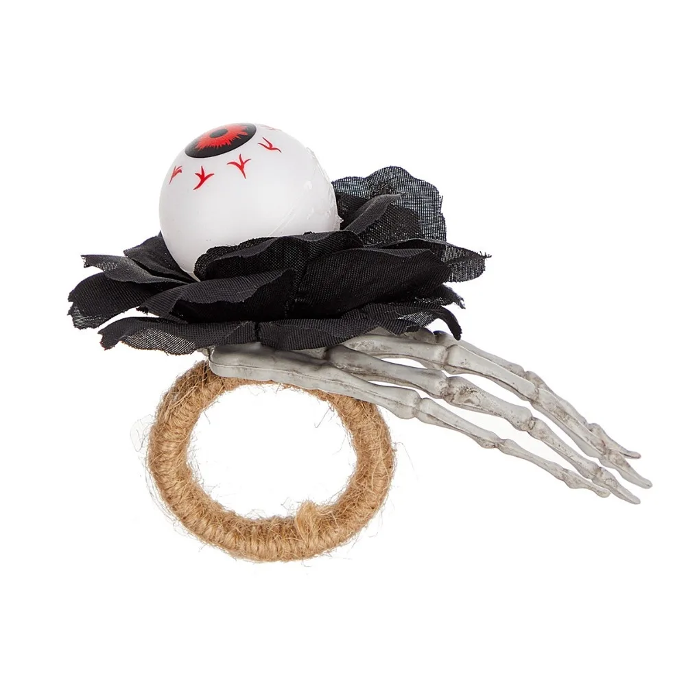

6pcs Hemp Rope Wrapped Halloween Pumpkin Napkin Rings Simulation with Artificial Maple Napkin Holder Plastic Durable