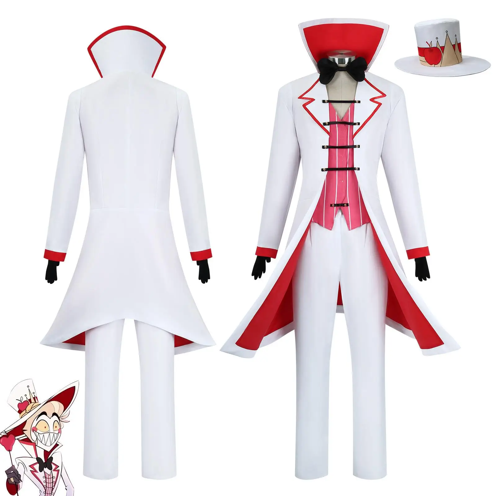 Hazbin Lucifer Cosplay Anime Hotel Morningstar Cosplay Costume Hat Daddy White Suit Devil Hell Halloween Party Adult Men Costume