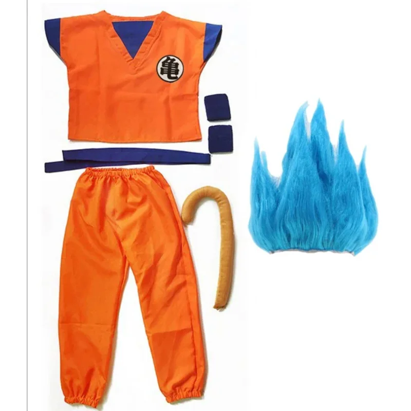 Костюмы на Хэллоуин 2022, одежда для детей и взрослых, костюм Гоку, костюмы для косплея, топ, брюки, пояс, хвост, парик для вечеринки