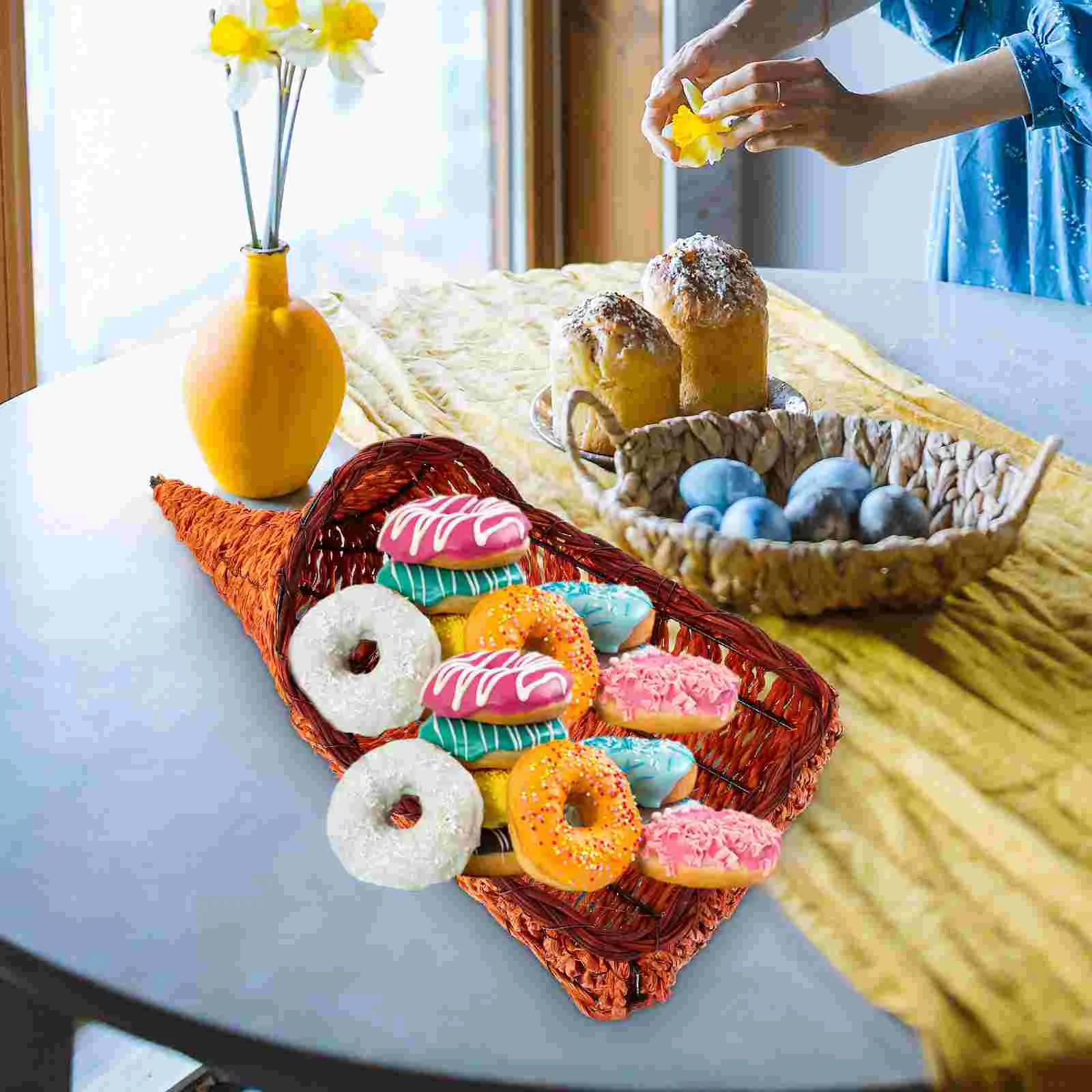 Horn Bamboo Basket Cornucopia Creative Bread Storage Fruit Tabletop Woven Kitchen Household Fruits Hand Baskets Sundries