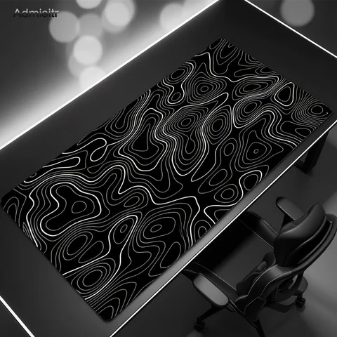XXL Desk Mat Black And White Strata Liquid Mousepad Large Abstract Mouse Pad Gaming Deskmat With Lockedge Office Non-slip Carpet