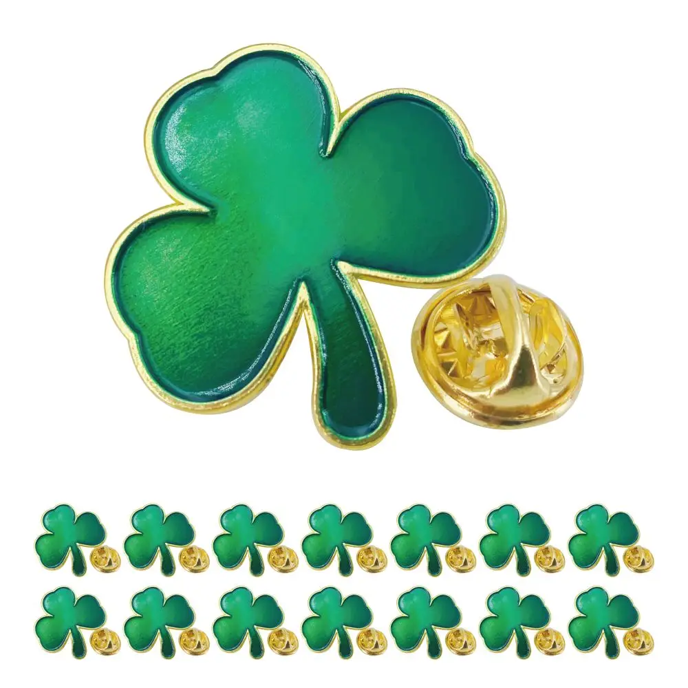 St. Patrick's Day Shamrock Pins Brooches - 5/10/50/100 Pcs Bulk,Big Green Clover Lapel Pin Irish Festival Souvenir Gift