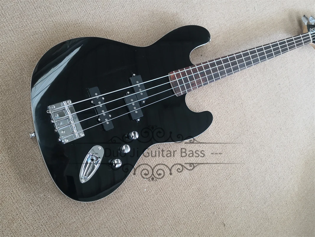 

4 Strings Bass Guitar Black Bass Basswood Body White Binding Maple Neck Fixed Bridge Chrome Tuners