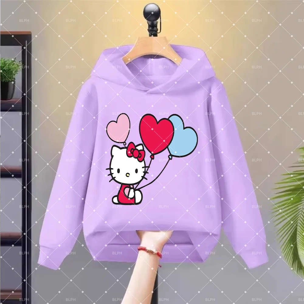 

Cute Hello Kitty Printed Kids Sweatshirt, Soft and Comfortable Children's Pullover for Girls, Fashionable Cartoon Pattern Casual