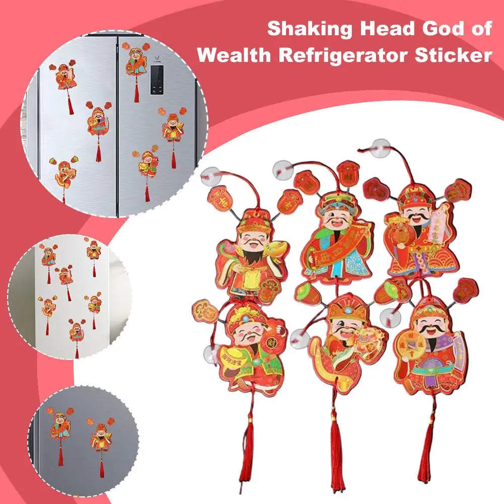 1/3pcs Shake Head God Of Wealth Refrigerator Sticker New Year Fortune Ornament Window Glass Stickers Spring Festival Decoration