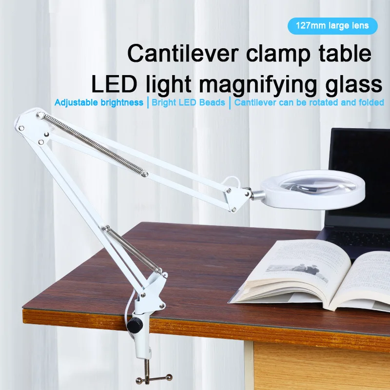 Flexible Clamp-on Table Lamp with 10x 20x Magnifier Glass Swing Arm Dimmable Illuminated Magnifier  HD 48 LED lamps Maintenance