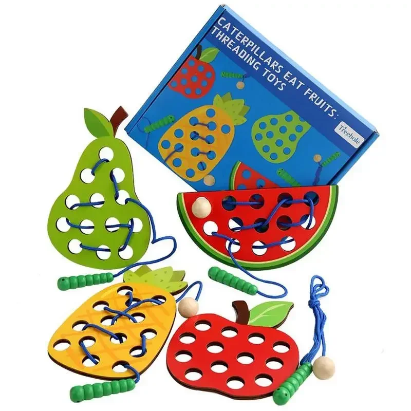 Lacing Threading Toy Caterpillars Eat Fruit Game Fine Motor Skills Montessori Educational Toys for Kids Gift