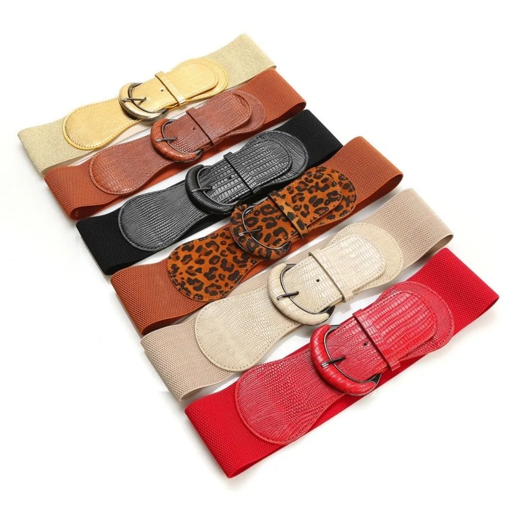 Fascia elastica in PU di personalità Cintura in tessuto con stampa leopardata Cintura femminile Cintura elastica per abito Cintura larga femminile