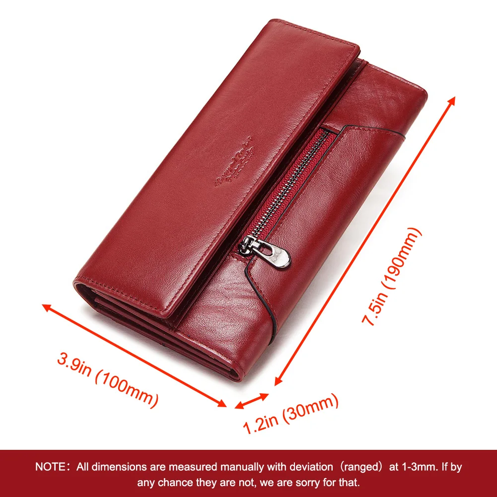 HUMERPAUL Fashion Women Genuine Leather Wallet RFID Blocking Tri-fold Credit Card Holder Luxury Long Female Phone Clutches