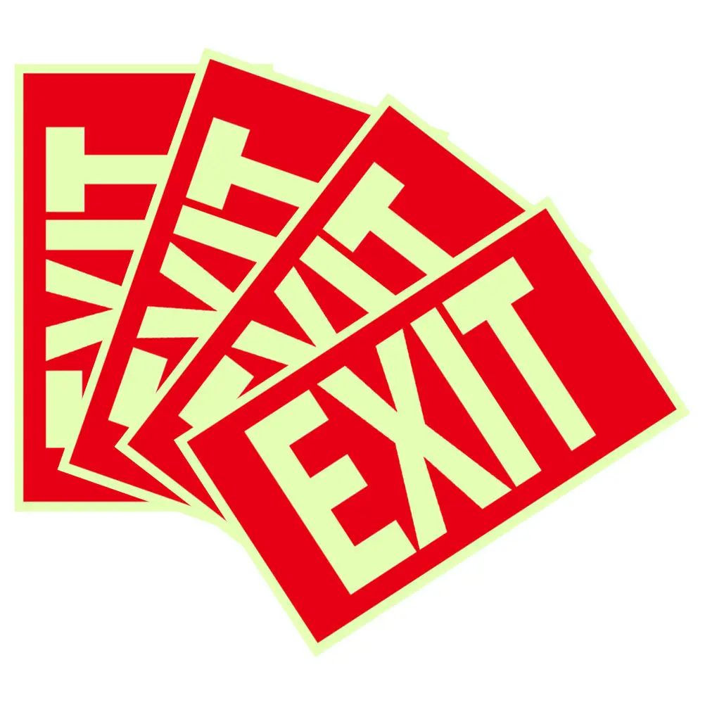 4pcs Glow In The Dark Exit Sign Sticker Self Adhesive Emergency Direction Guide For Indoor Outdoor Public Areas Safety Decal