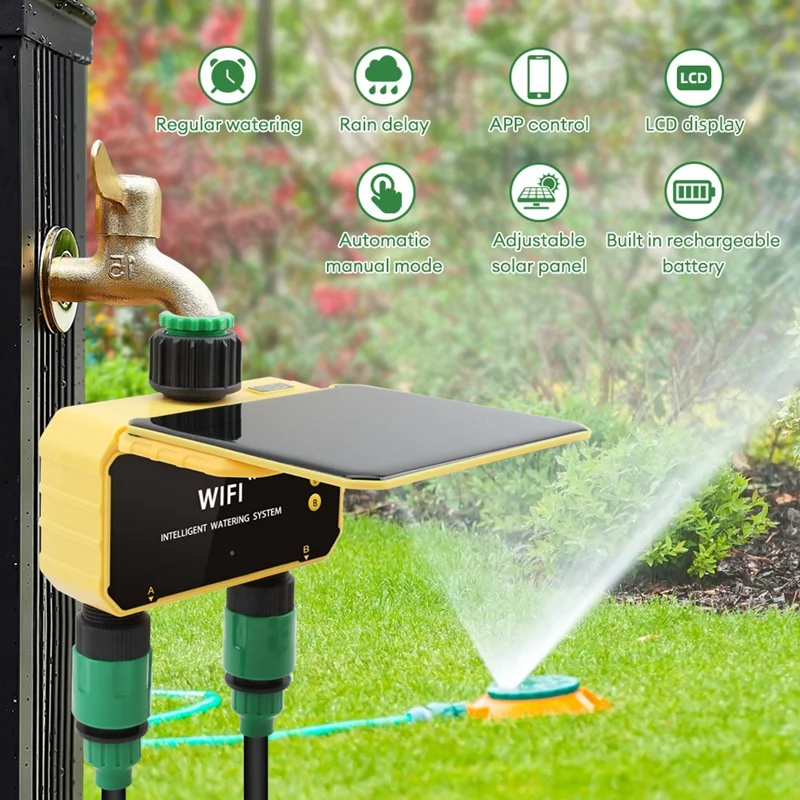 Dual Zone WIFI Solar Irrigation Smart APP Control Automatic Irrigation System Outdoor Water Garden Watering Tool