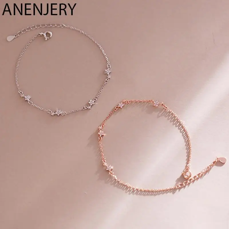 ANENJERY Star Bracelet for Women Dainty Pave Zircon Link Chain Bracelet Gift New Fashion  Wholesale