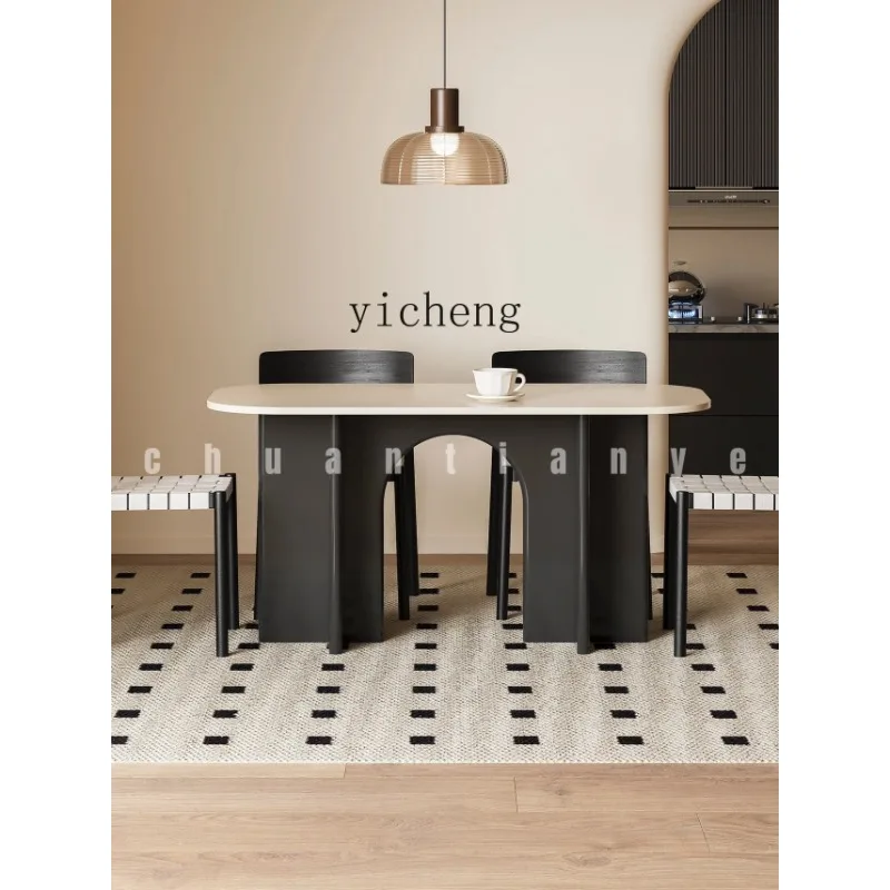 Black And White Dining Table Modern Simple Light Luxury Small Apartment Household Oval Dining TableD18