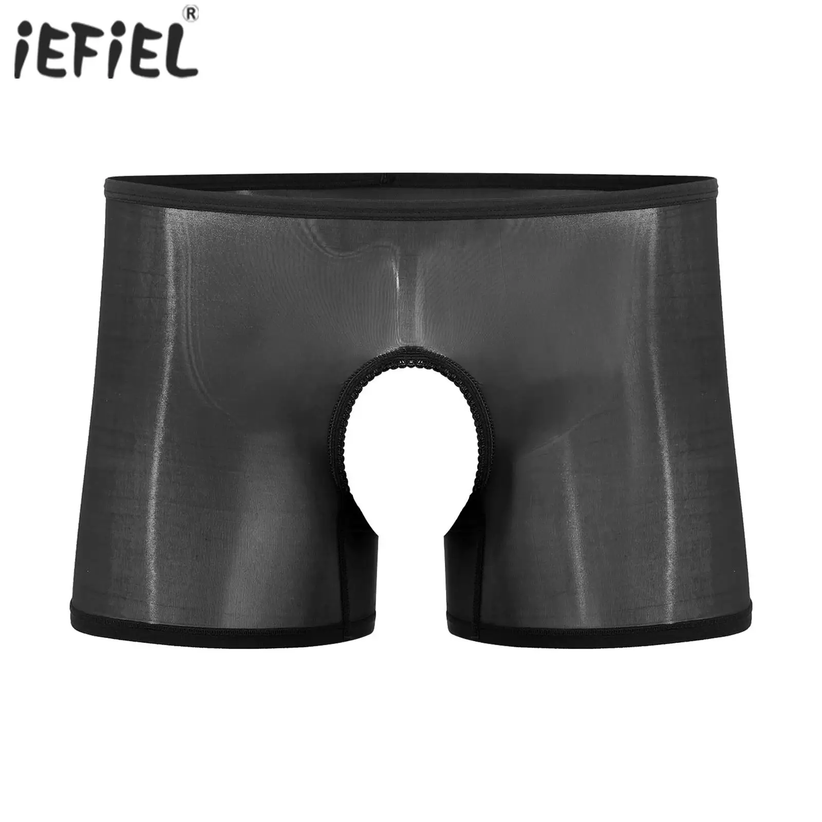 

Mens Glossy Seamless Boxer Briefs Lingerie See Through Open Crotch Boyshorts Underwear Tempting Ice Silky Underpants Nightwear