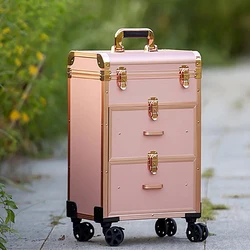 Aluminum Alloy Pull Rod Makeup Case Three Layers Large Capacity Multi-layer Function Professional Nail Tattoo Tool Storage Box