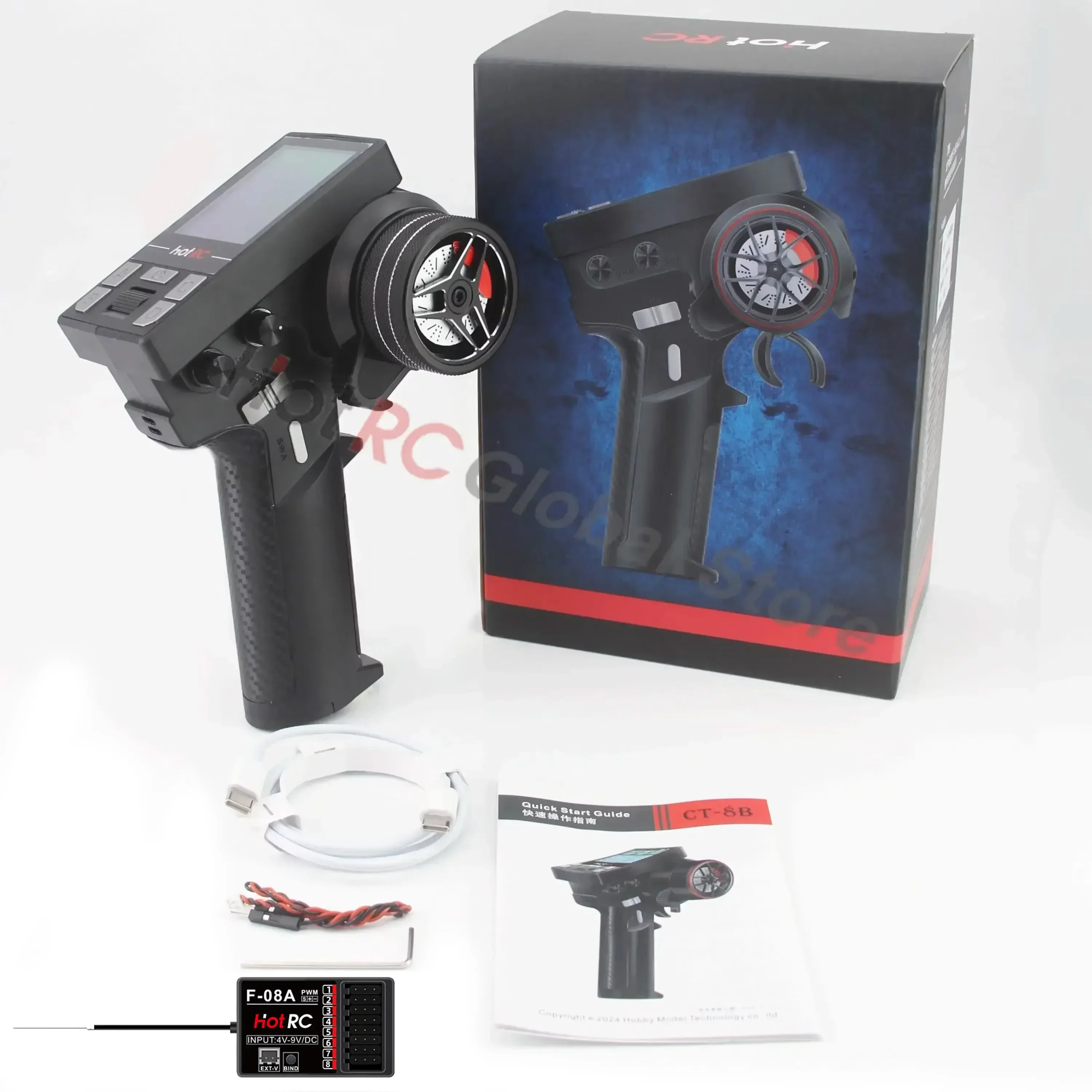 HOTRC CT-8B 10CH 8 Canali 2.4Ghz Schermo a Colori di Controllo Remoto 8CH F-08A F-08AT Giroscopio Ricevitore Trasmettitore per RC Auto Barca Serbatoio