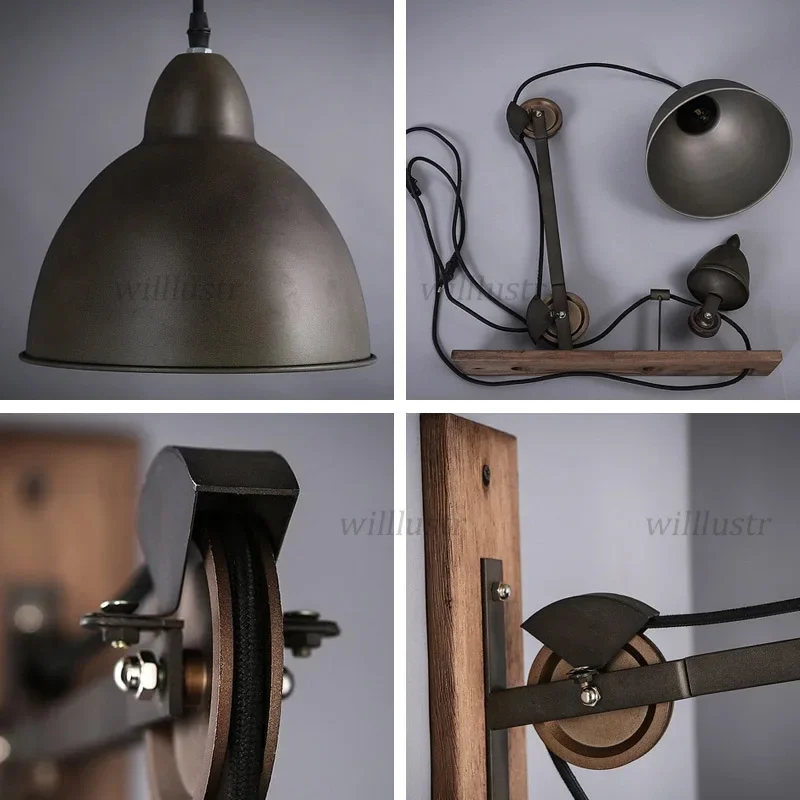 Nostalgic Long Arm Metal Wall Lamp Retro Industrial Iron Creative Rope Wood Sconce Hotel Bar Store Loft Living Bedroom Lighting