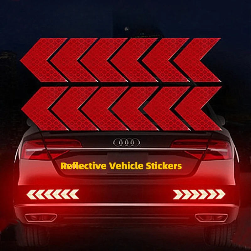 12 Pcs/Set Reflective Arrow Sign Tape Warning Safety Sticker For Car Bumper Trunk Hazard Tape Motorcycle Accessories