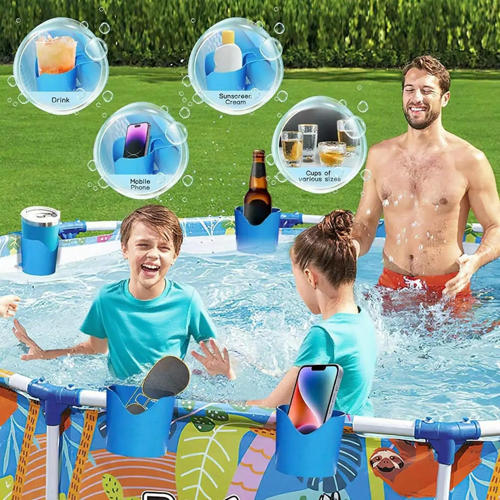 4Pcs Pool Drink Holder, Portable Floating Cup Tray for Beverage & Small Items, Space-Saving Swimming Pool Storage Organizer tool