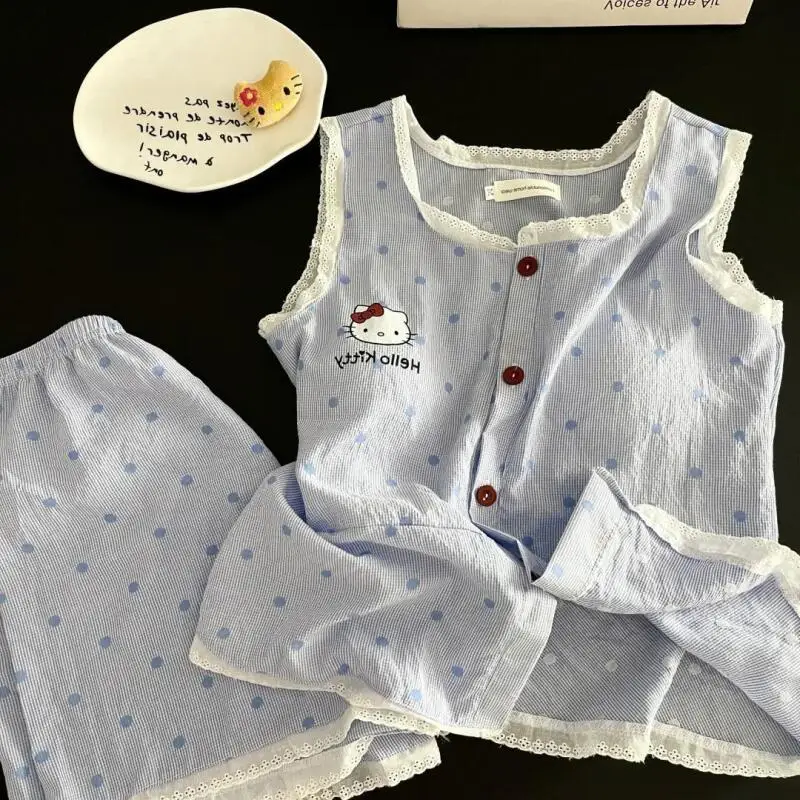 

Пижамы в стиле аниме Sanrio Hello Kitty, женские летние шорты на подтяжках, летняя студенческая домашняя одежда, костюм, комплект верхней одежды, рождественские подарки