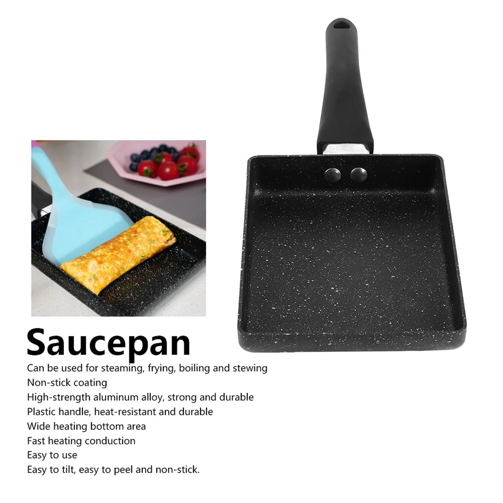 Kitchen Supplies Saucepan Tamagoyaki Saucepan Tamagoyaki Rectangular Non‑Stick Saucepan Plastic Handle Black Omelet Frying Pan