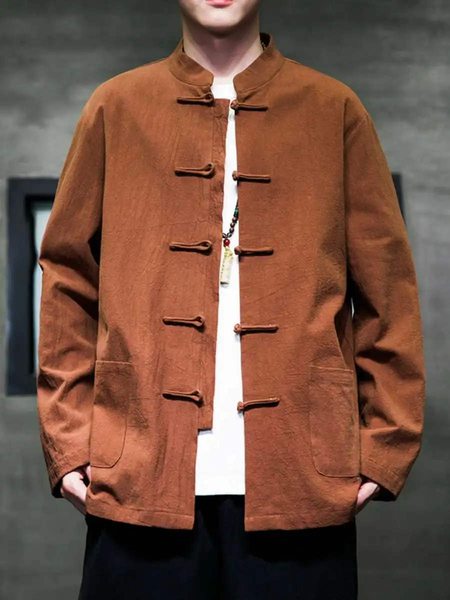 

Chinese Sle Linen irt Men's Long Sve Button down Cotton Outerwear Large Size Casual Wear Autumn Faion Ethnic Clothing