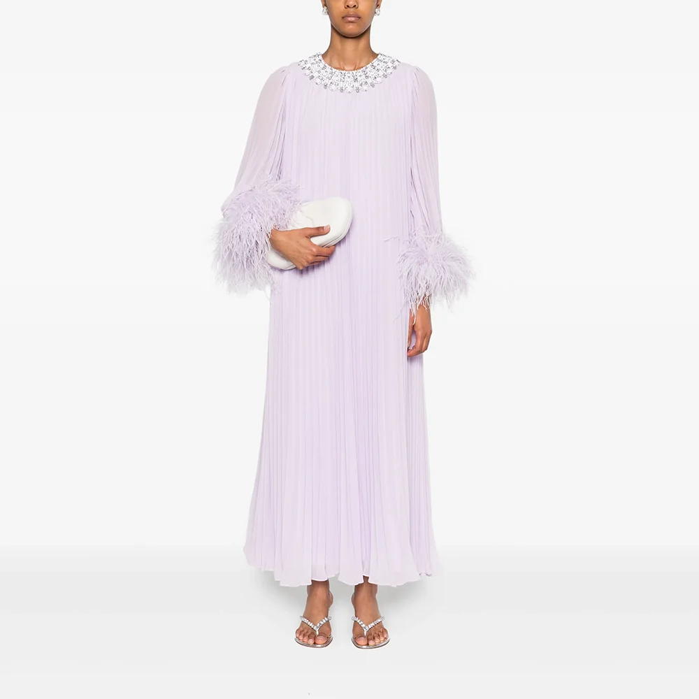 Robe de soirée longue personnalisée, col rond, élégante, pour occasions formelles, plumes de cristal, longueur cheville, 2025