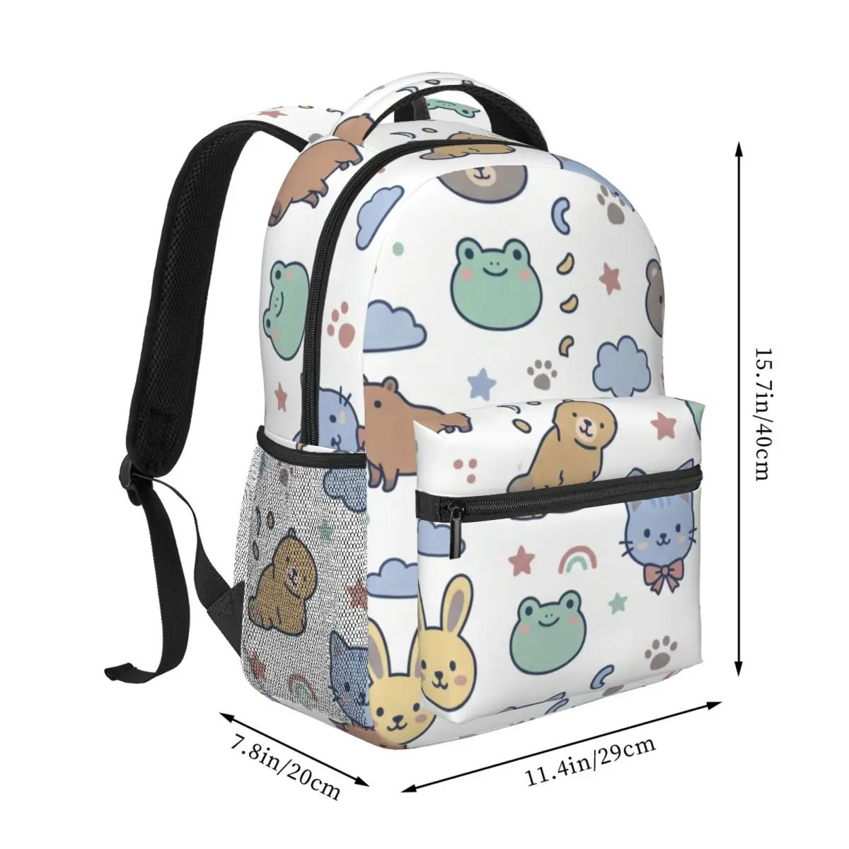 Kawaii Student Backpack Vertical Cat Bunny Bear Frog Preppy School Light Ground Lightweight Daypack for Animal Lovers College