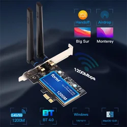 fenvi 1200Mbps PCIe Wireless Wifi Adapter 802.11ac macos big sur hackintosh wifi Bluetooth 4.0 Dual Band Wlan Card For Desktop