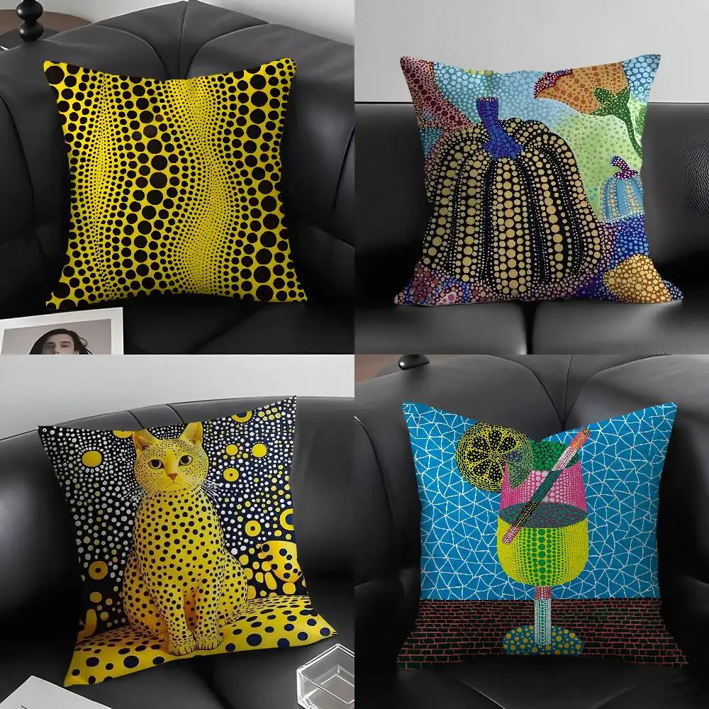 Yayoi Kusama Abstract Art Pumpkin Pillow Case Home Dorm Chair Back Short Plush Double-sided Printing Nap Time Cushion Cover
