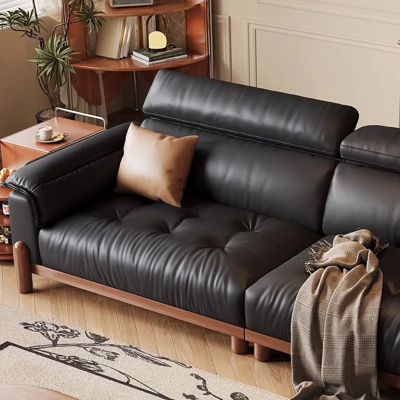 Black walnut first-layer cowhide art sofa
