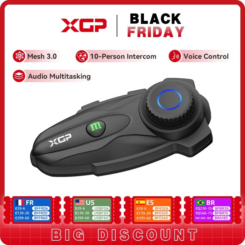 NEW XGP10 intercomunicador moto  for Helmet Wireless Communication Mesh 3.0, Multi-function Audio for 10 Motorcyclists