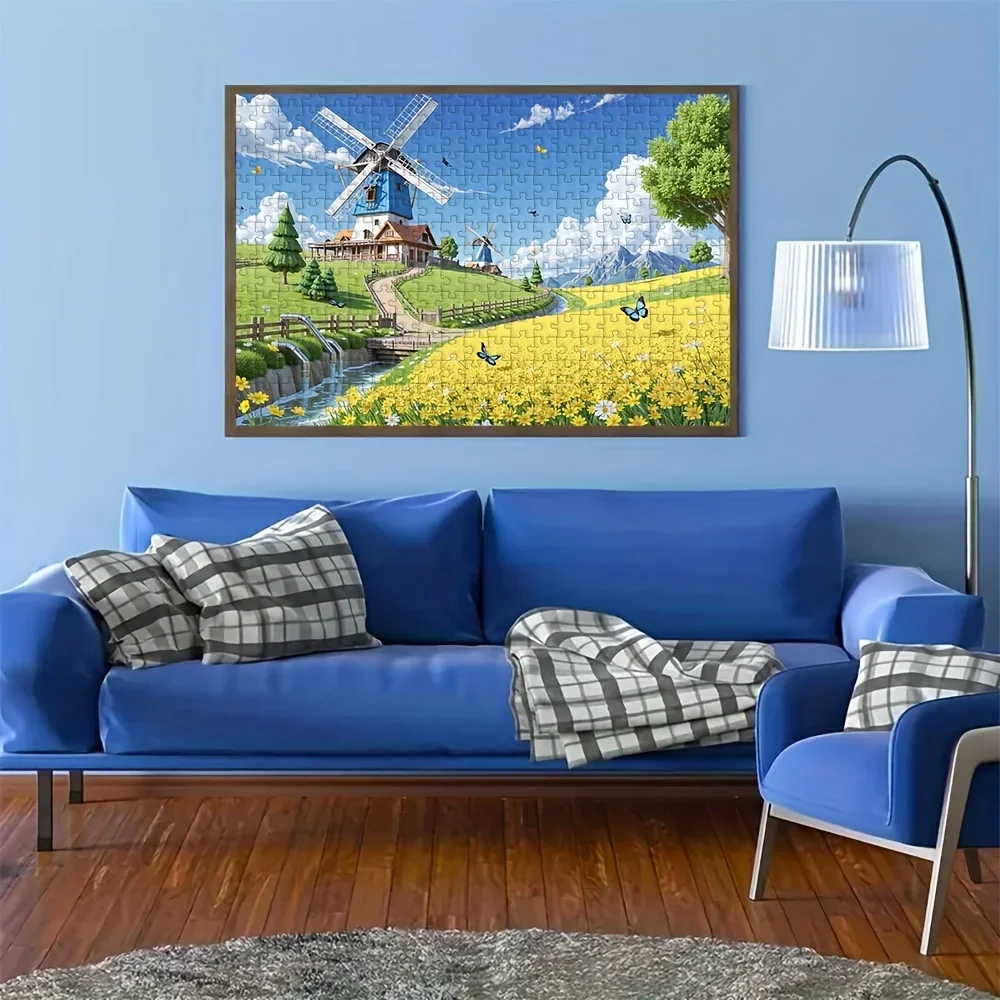 120/300/500/520/1000/1314 peças moinho de vento e campo de flores quebra-cabeça de madeira para decoração de quarto sala de estar jogo de desafio de dificuldade