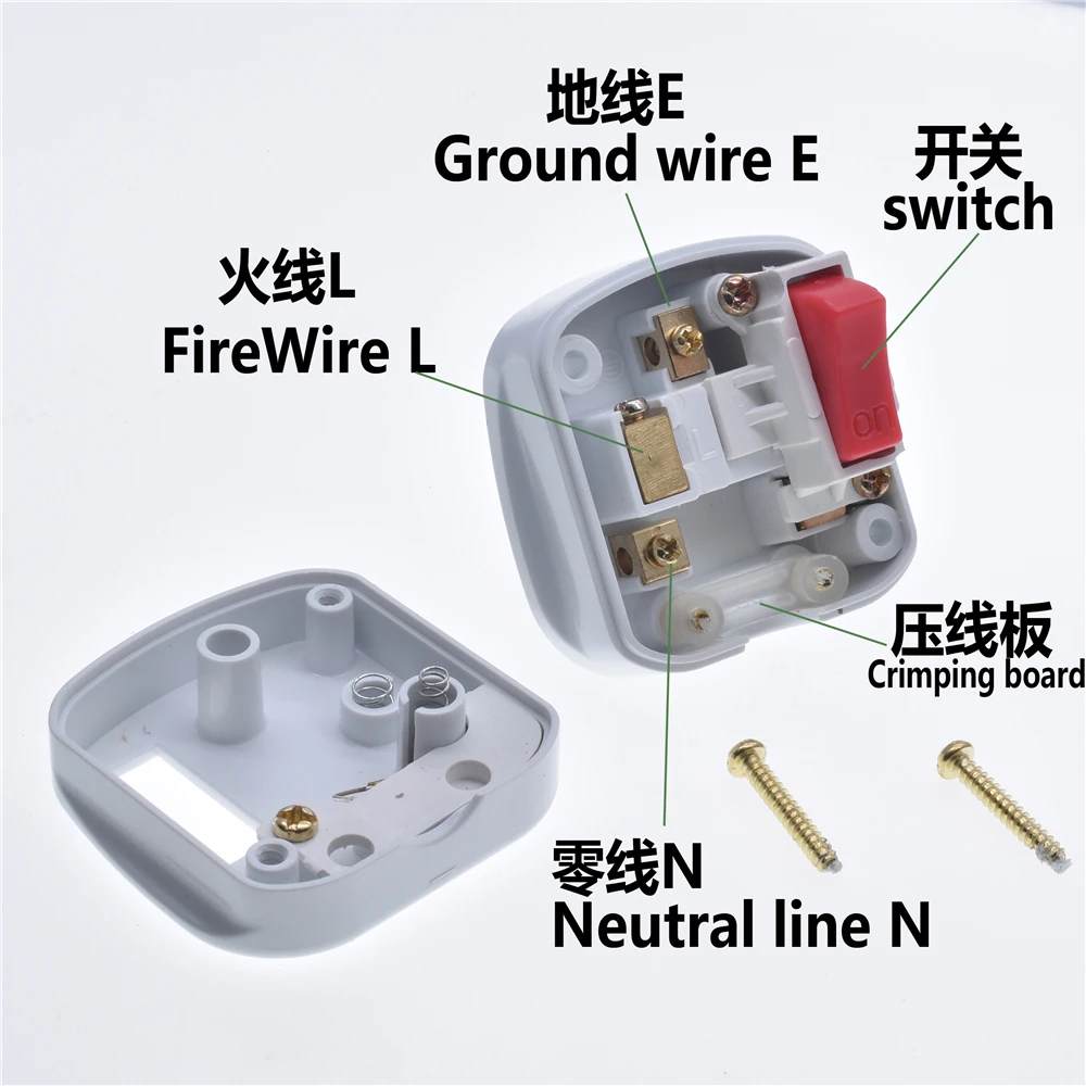 UK White 3 Pin Switch 250V 13A AC Power Plug With Switch Male Electrical Socket Fused Connect Cord Overload Protection Adapter