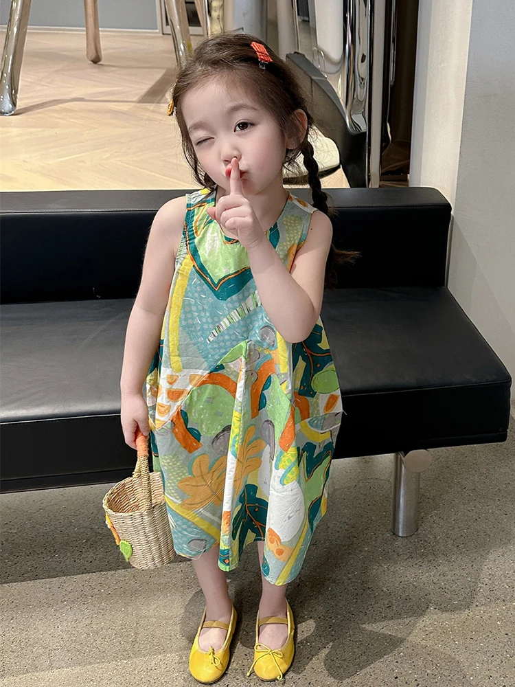 تنورة صيفية من مزيج القطن للأطفال البنات من دكتور برينك، تنورة متوسطة الطول بطبعة زهور وسحاب للإغلاق