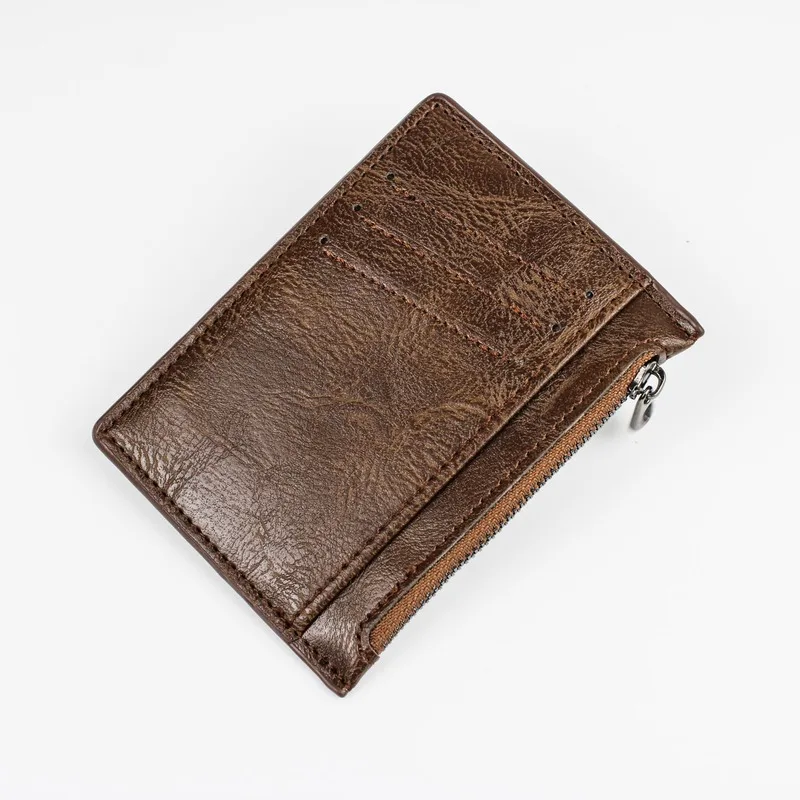 Portefeuille en cuir avec fermeture éclair pour homme, porte-monnaie vintage mince et court, porte-cartes de crédit