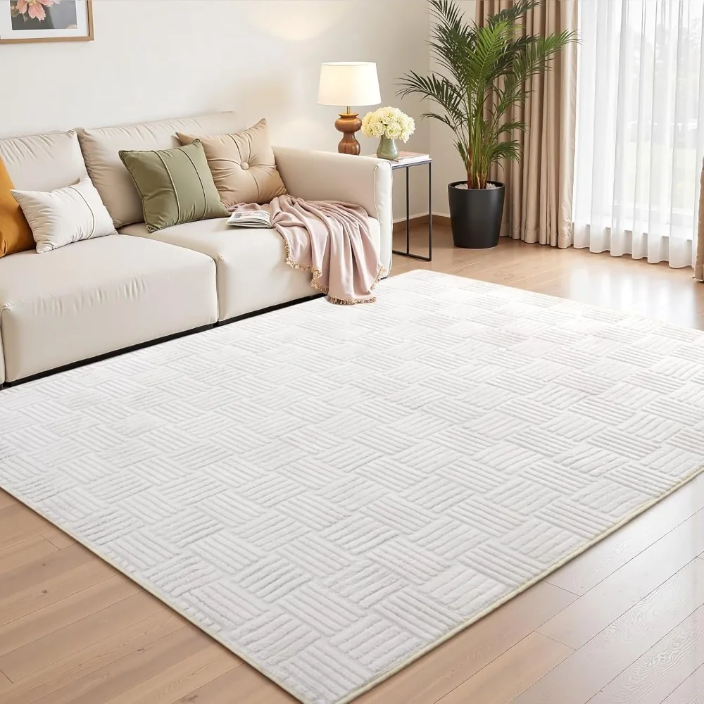 

White Washable Shag Area Rug for Living Room, 6x9 Modern Geometric Non Slip Bedroom Rugs, Fluffy Soft Thick Carpet for Girls Kid