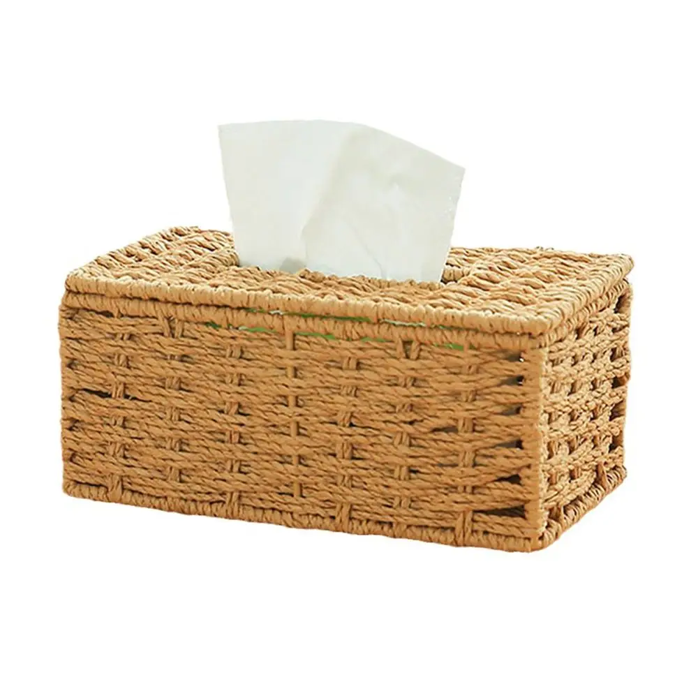 Fashion Imitation Rattan Woven Tissue Box Large Capacity Vintage Napkin Holder Paper Towel Box Living Room