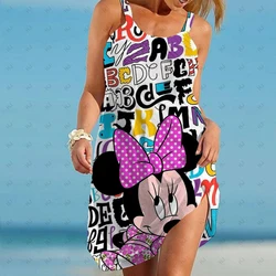 Minnie Mouse moda damska letnie sukienki Boho sukienka nadrukowana sukienka kobieta 2024 Mickey plaża fajna Mini kreskówka bez rękawów 3XL